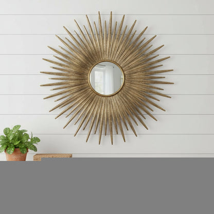 28" Gold Sunburst Iron Framed Accent Mirror