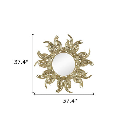 37" Gold Abstract Sunburst Iron Framed Accent Mirror