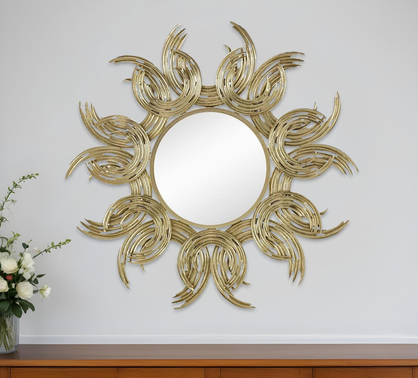 37" Gold Abstract Sunburst Iron Framed Accent Mirror