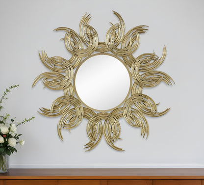 37" Gold Abstract Sunburst Iron Framed Accent Mirror