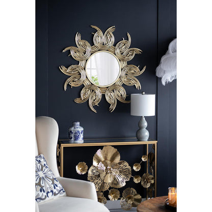 37" Gold Abstract Sunburst Iron Framed Accent Mirror