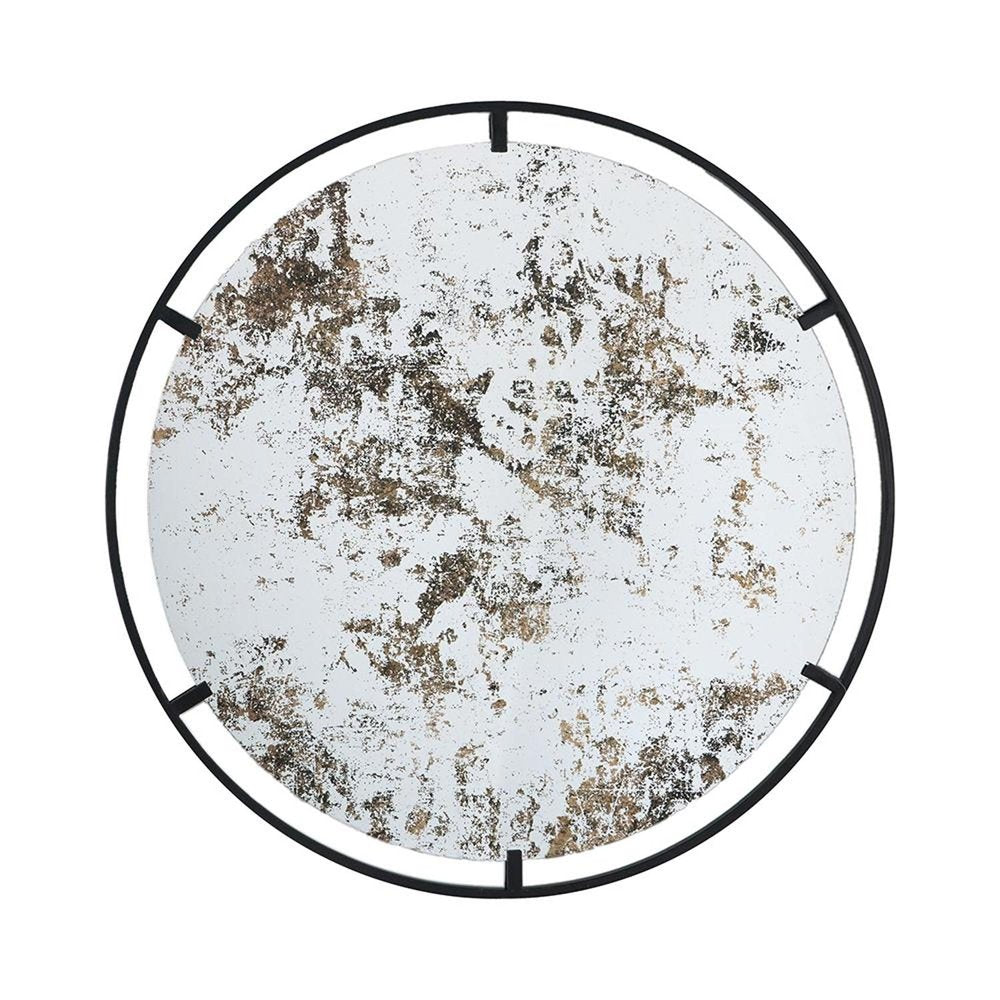 32" Black Round Iron Framed Accent Mirror
