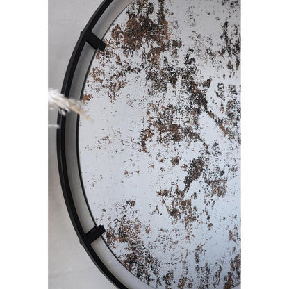 32" Black Round Iron Framed Accent Mirror