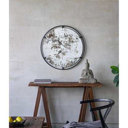 32" Black Round Iron Framed Accent Mirror
