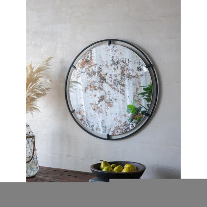 32" Black Round Iron Framed Accent Mirror