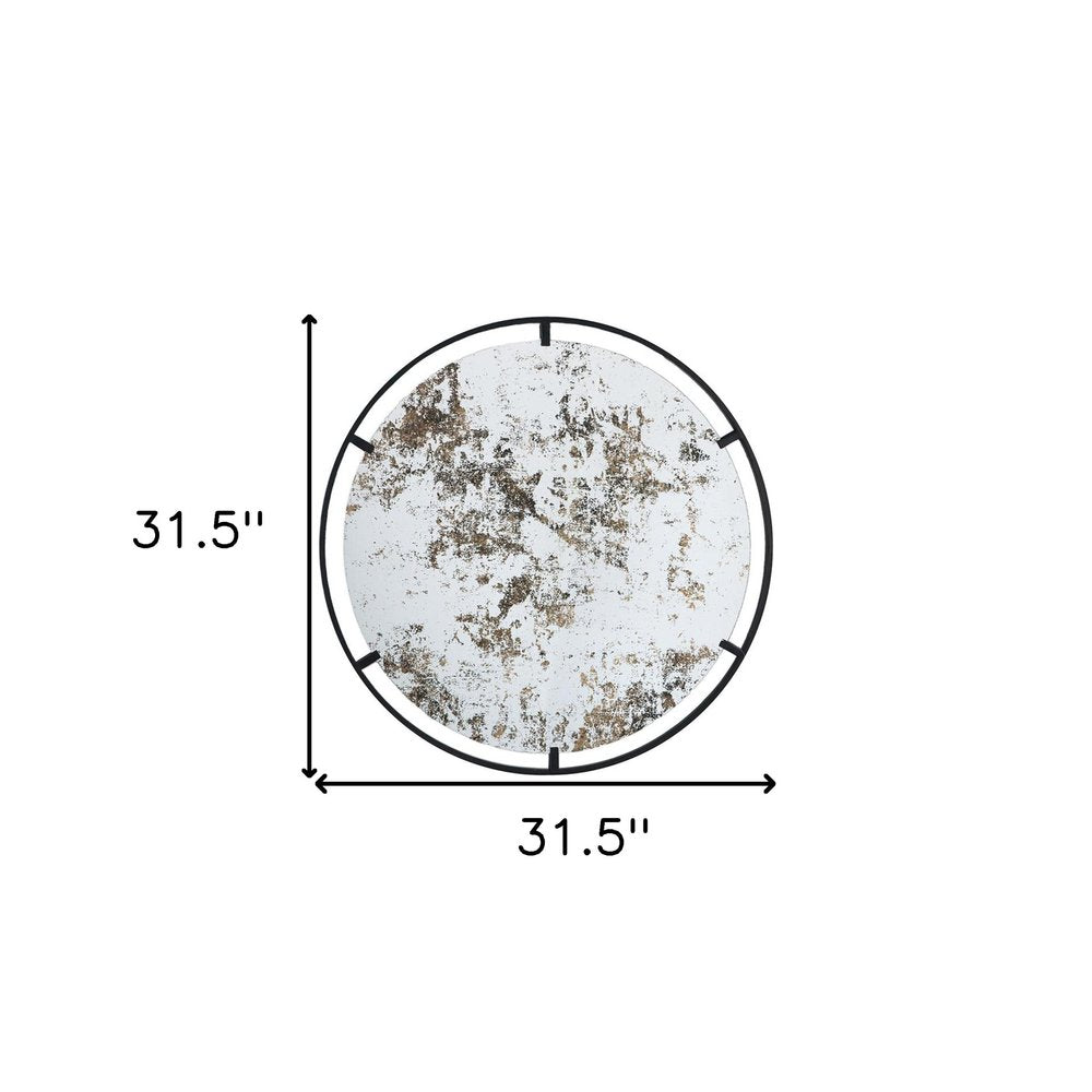 32" Black Round Iron Framed Accent Mirror