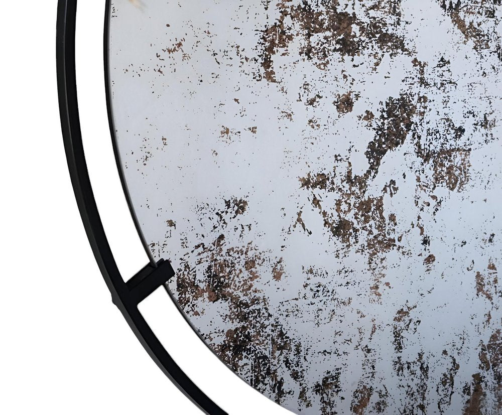 32" Black Round Iron Framed Accent Mirror