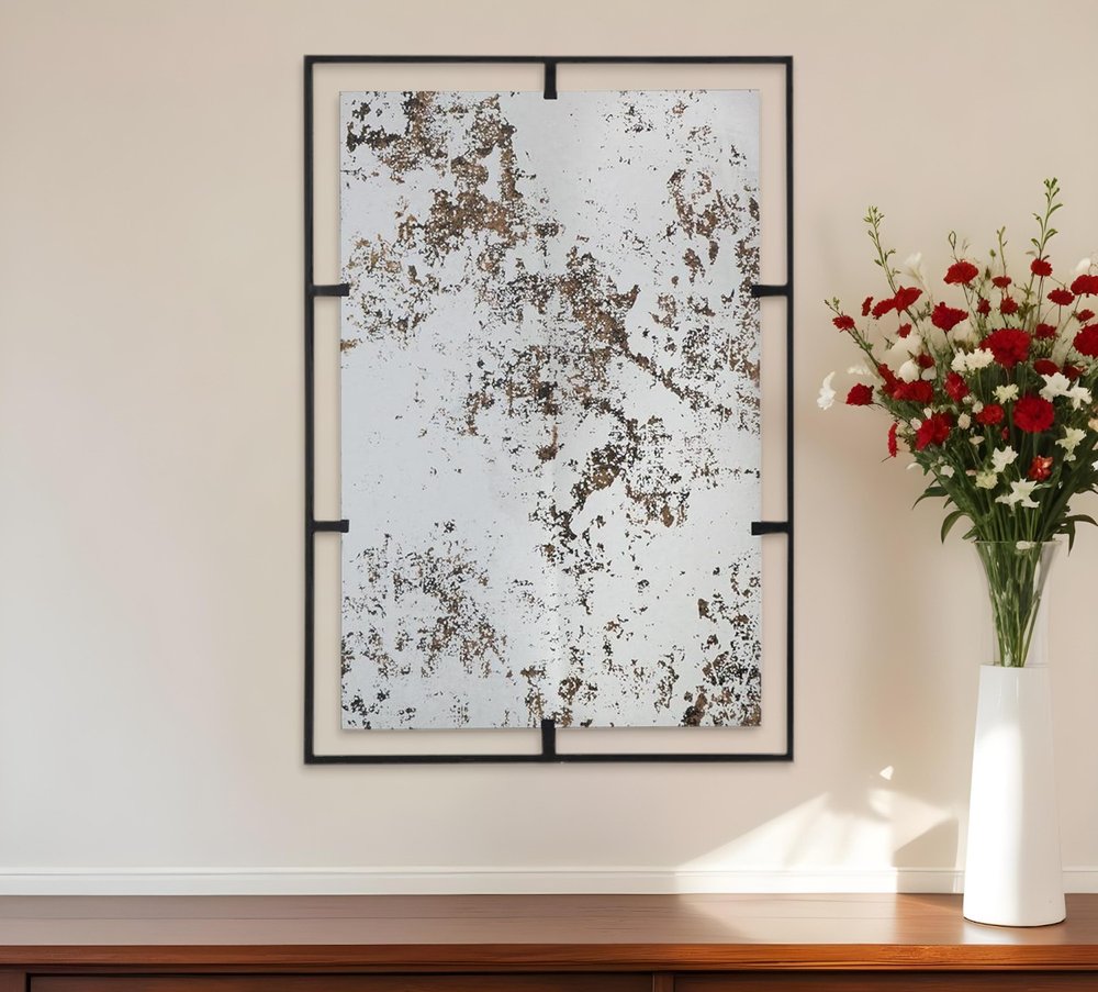 32" Black Iron Framed Antiqued Glass Accent Mirror
