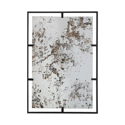32" Black Iron Framed Antiqued Glass Accent Mirror