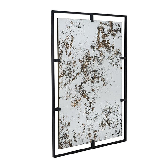 32" Black Iron Framed Antiqued Glass Accent Mirror