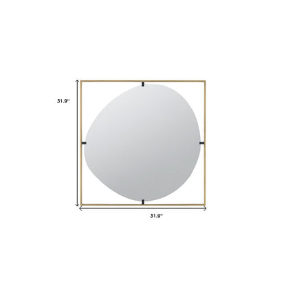 32" Gold Square Iron Framed Accent Mirror
