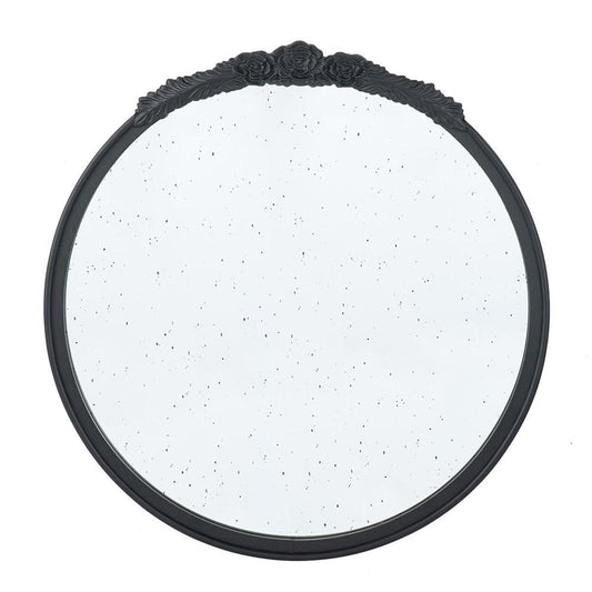 30" Black Crowned Top Antiqued Glass Round Framed Accent Mirror