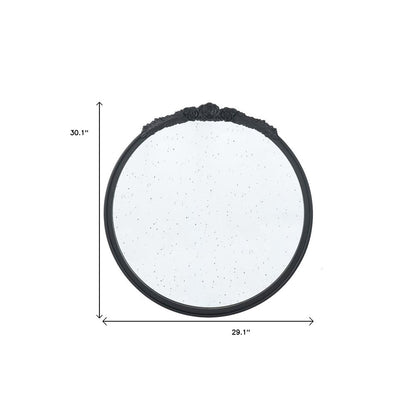 30" Black Crowned Top Antiqued Glass Round Framed Accent Mirror