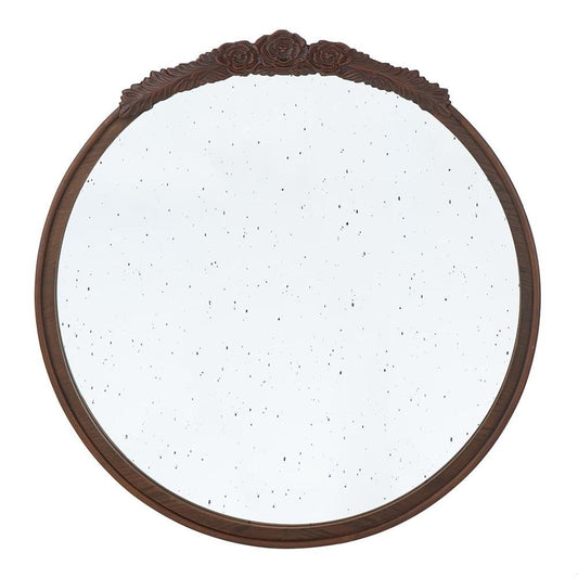 30" Brown Crowned Top Antiqued Glass Framed Accent Mirror