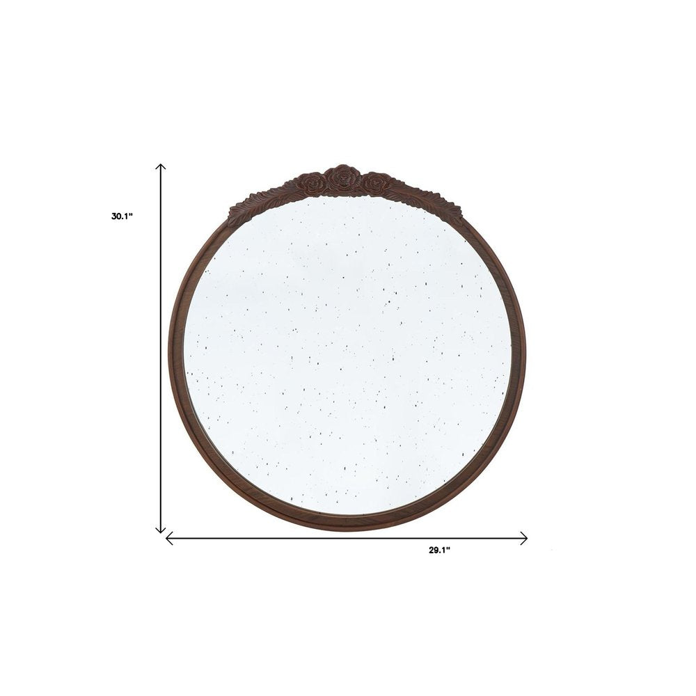 30" Brown Crowned Top Antiqued Glass Framed Accent Mirror