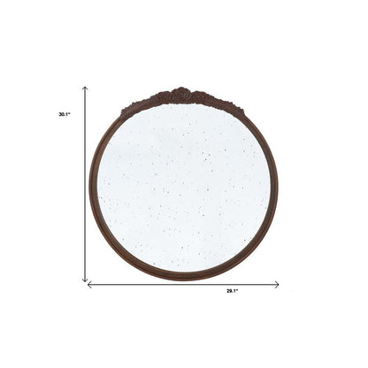 30" Brown Crowned Top Antiqued Glass Framed Accent Mirror