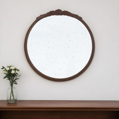 30" Brown Crowned Top Antiqued Glass Framed Accent Mirror