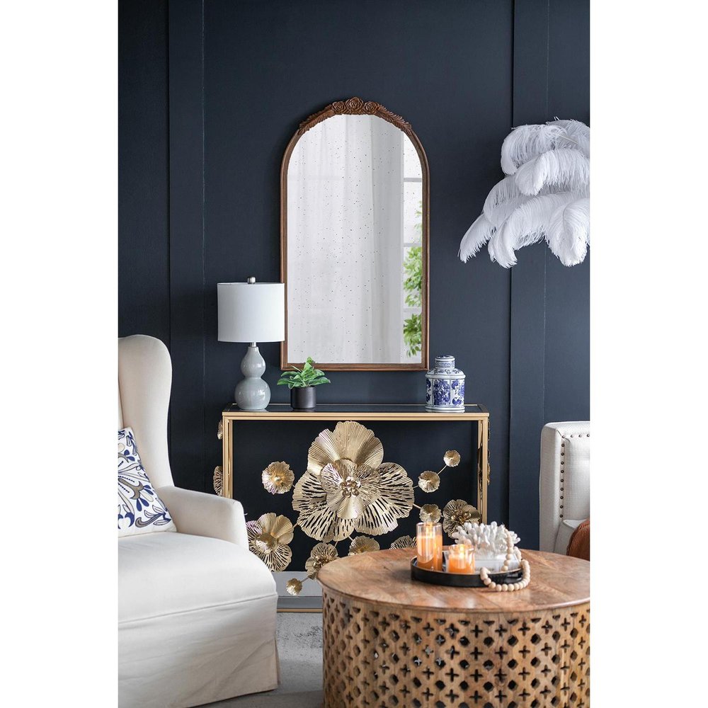 42" Brown Crowned Top Antiqued Glass Arch Framed Accent Mirror