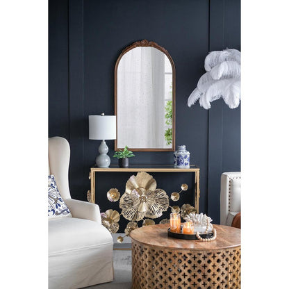 42" Brown Crowned Top Antiqued Glass Arch Framed Accent Mirror