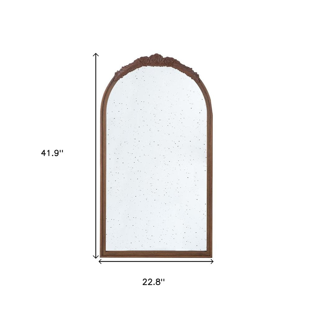 42" Brown Crowned Top Antiqued Glass Arch Framed Accent Mirror