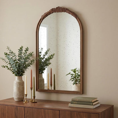 42" Brown Crowned Top Antiqued Glass Arch Framed Accent Mirror
