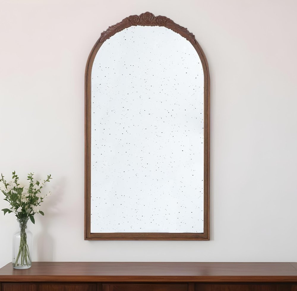 42" Brown Crowned Top Antiqued Glass Arch Framed Accent Mirror