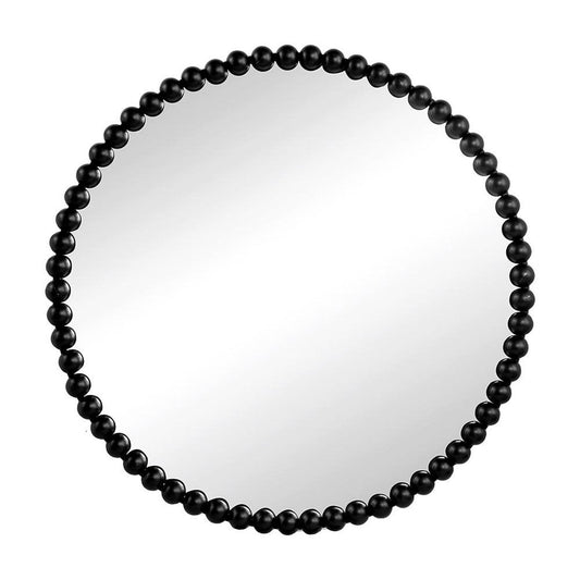 32" Black Iron Beaded Round Framed Accent Mirror