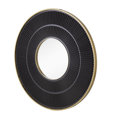 32" Black And Gold Round Wood And Metal Framed Accent Mirror