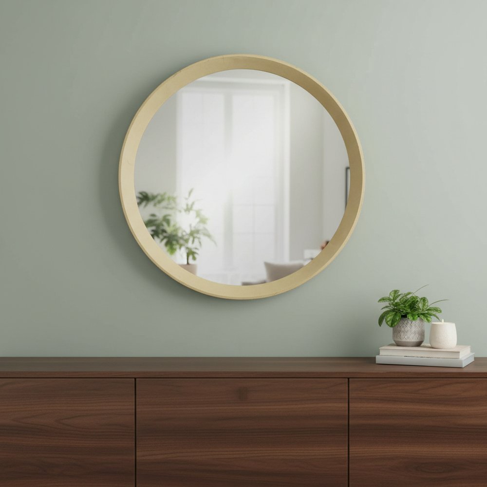 20" Cream Round Wood Framed Accent Mirror