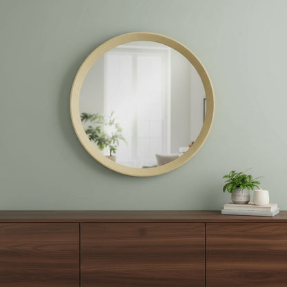 20" Cream Round Wood Framed Accent Mirror
