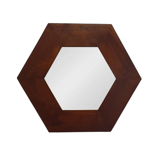 19" Dark Brown Hexagon Solid Wood Framed Accent Mirror