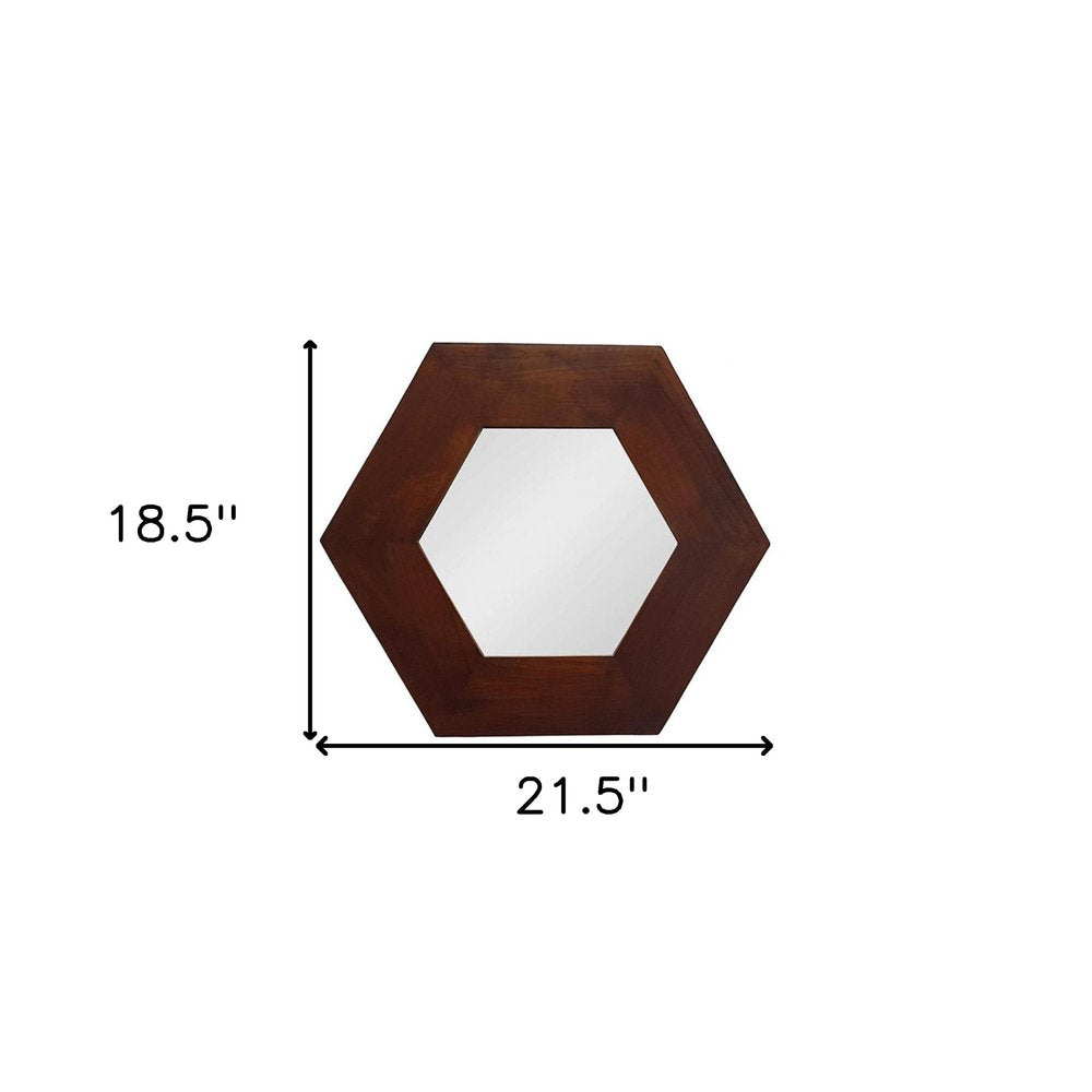 19" Dark Brown Hexagon Solid Wood Framed Accent Mirror