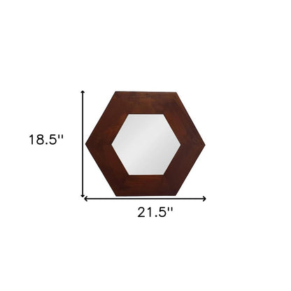 19" Dark Brown Hexagon Solid Wood Framed Accent Mirror
