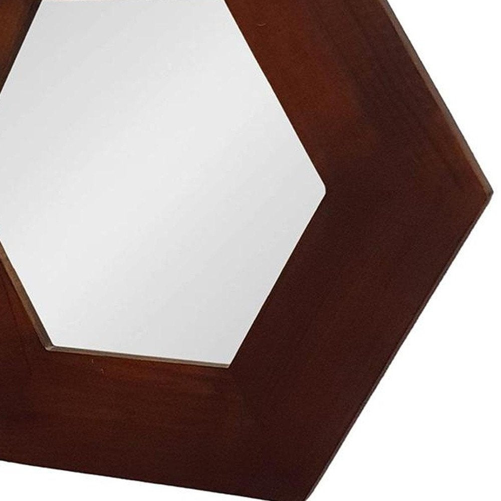 19" Dark Brown Hexagon Solid Wood Framed Accent Mirror
