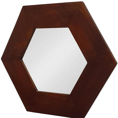 19" Dark Brown Hexagon Solid Wood Framed Accent Mirror