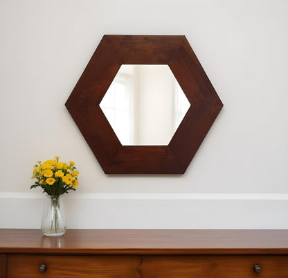 19" Dark Brown Hexagon Solid Wood Framed Accent Mirror