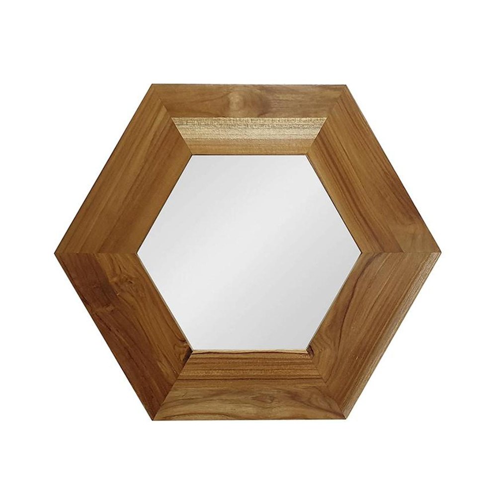 19" Natural Hexagon Solid Wood Framed Accent Mirror