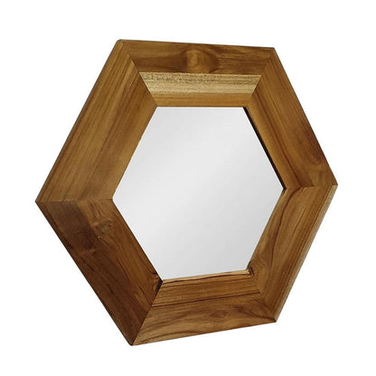 19" Natural Hexagon Solid Wood Framed Accent Mirror