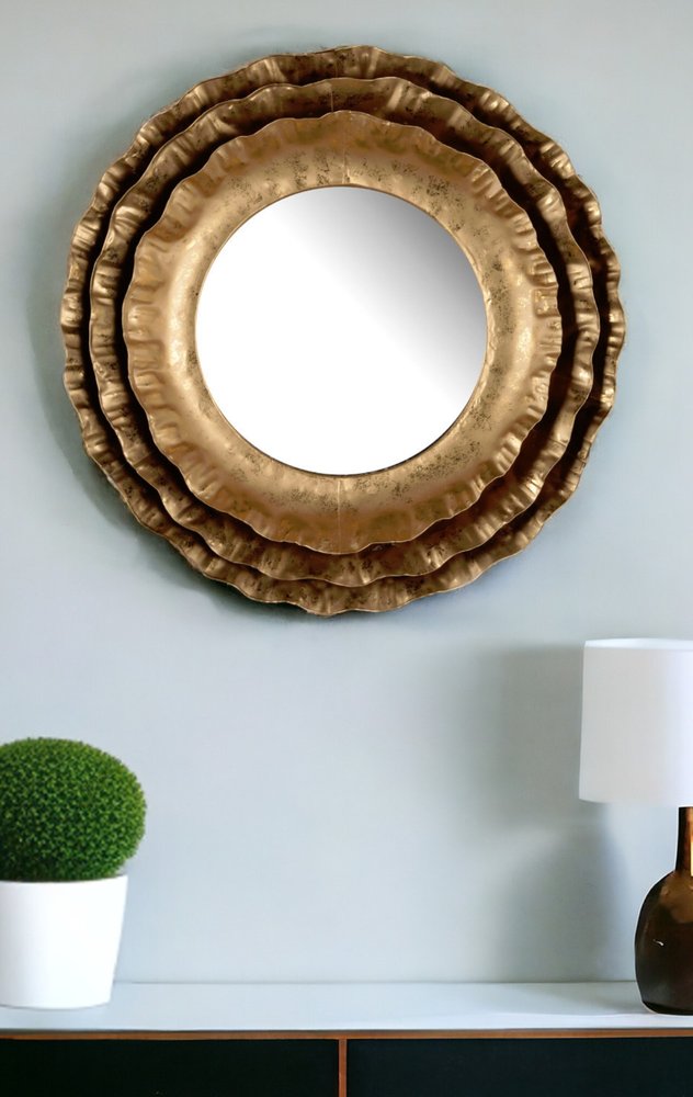 16" Gold Round Iron Framed Accent Mirror