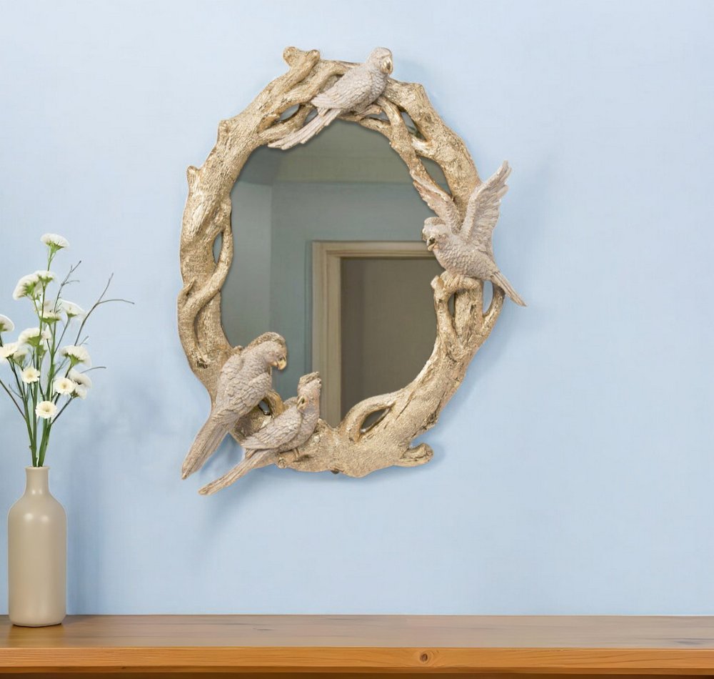22" Gold Birds and Branches Resin Framed Accent Mirror