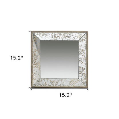 15" Brown Square Framed Antiqued Damask Accent Mirror