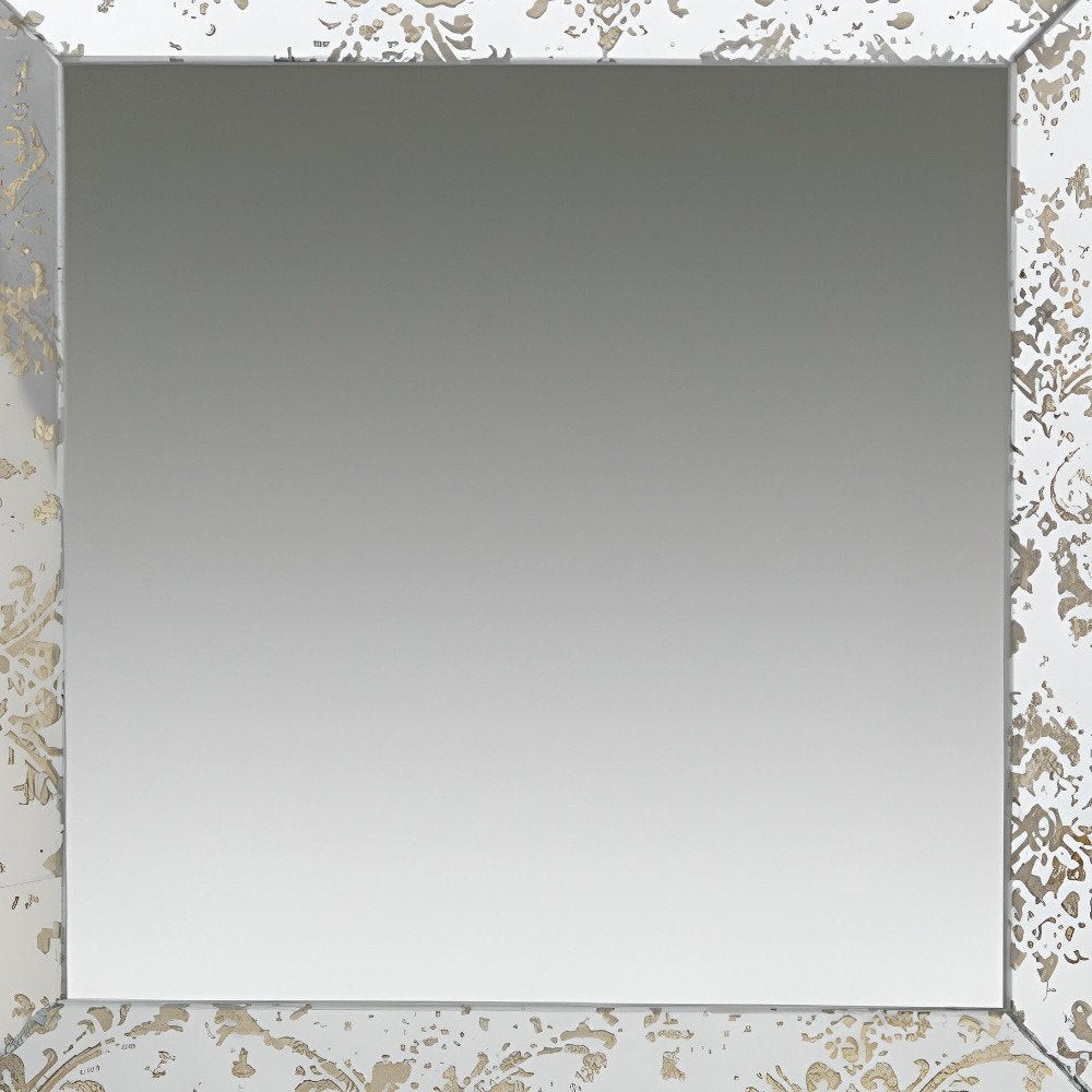 15" Brown Square Framed Antiqued Damask Accent Mirror