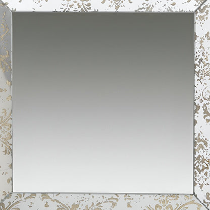15" Brown Square Framed Antiqued Damask Accent Mirror