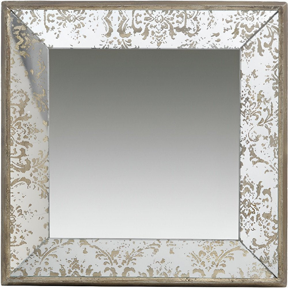 15" Brown Square Framed Antiqued Damask Accent Mirror