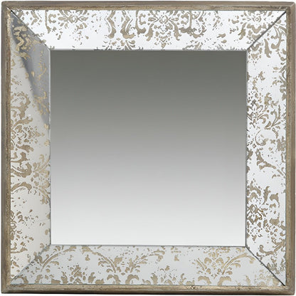 15" Brown Square Framed Antiqued Damask Accent Mirror
