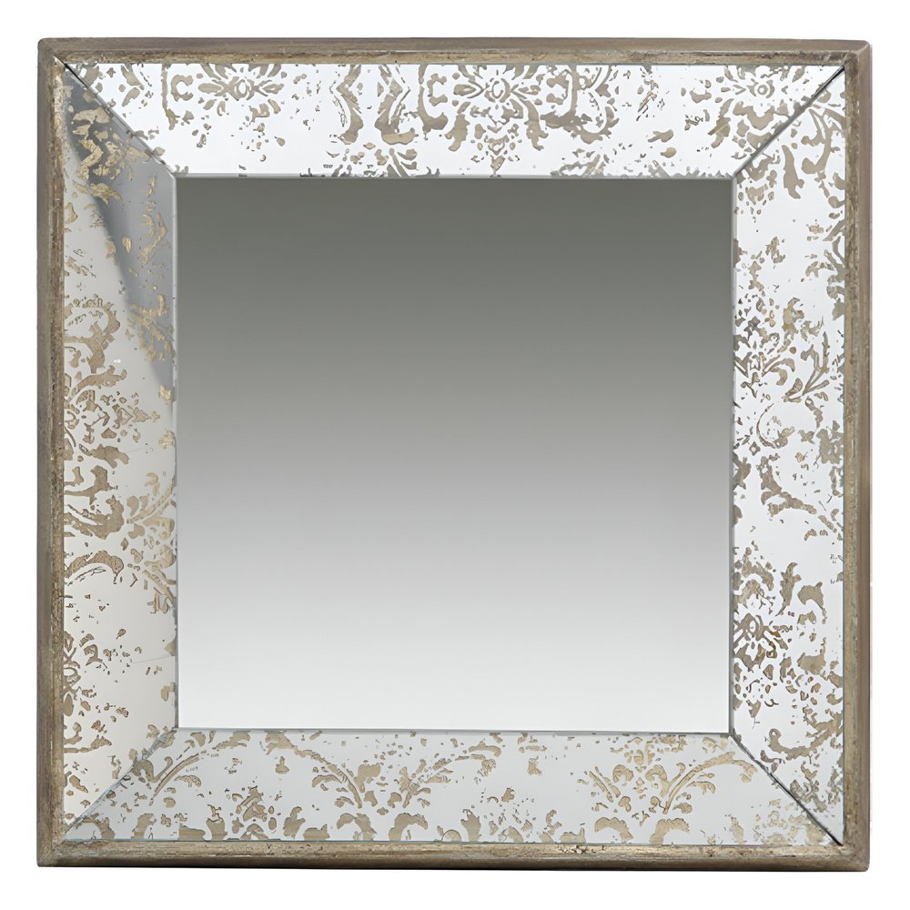 15" Brown Square Framed Antiqued Damask Accent Mirror