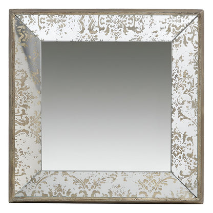 15" Brown Square Framed Antiqued Damask Accent Mirror