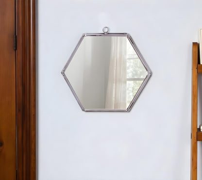 8" Silver Hexagon Steel Framed Accent Mirror