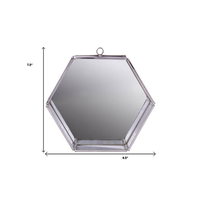 8" Silver Hexagon Steel Framed Accent Mirror