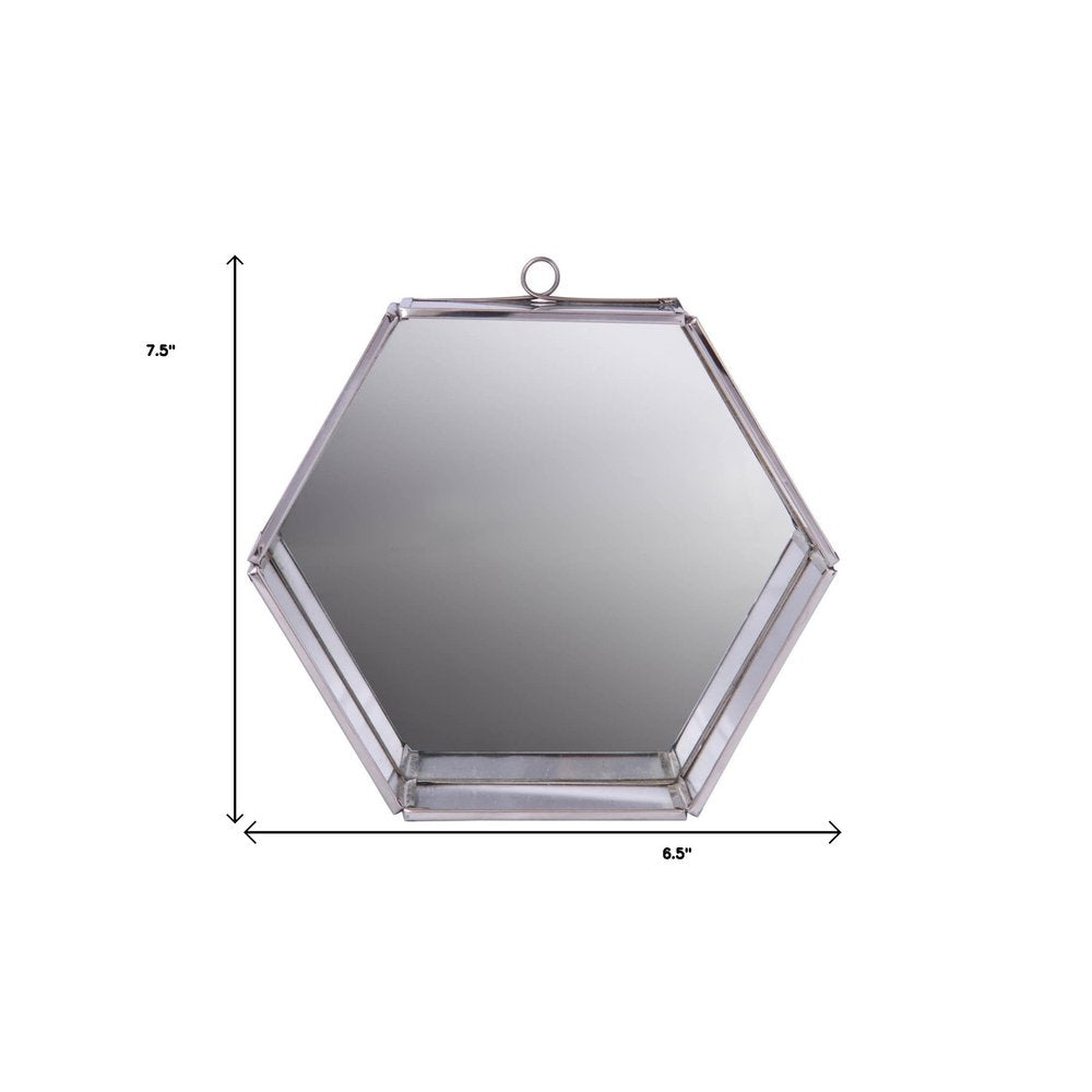 8" Silver Hexagon Steel Framed Accent Mirror